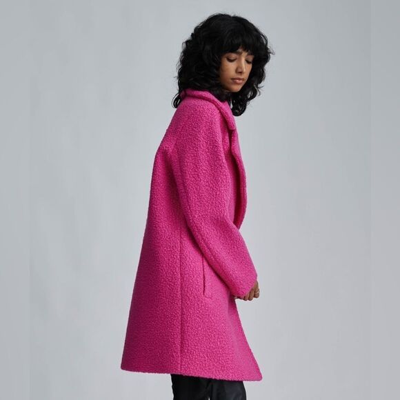 NWT- NVLT-Hot pink Faux Wool Boucle Double Breasted Coat-Size X-large - Picture 4 of 14